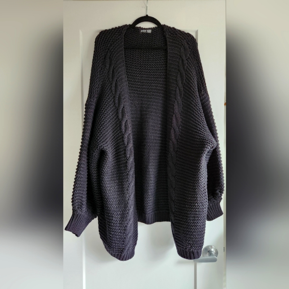 SHEIN Oversized Black Knit Open-front Cardigan, Size M